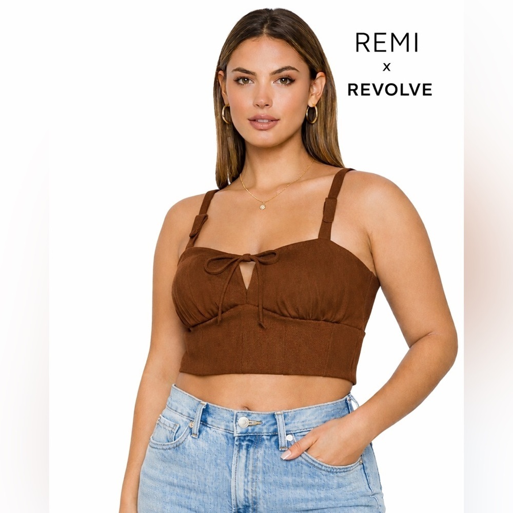 Remi x Revolve Chocolate Brown Halter Corset Top Size Large NWOT Cottagecore - Picture 8 of 8
